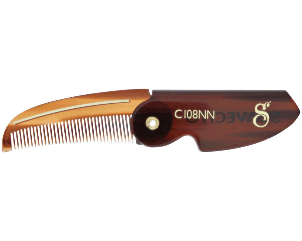Deluxe Folding Mustache Comb - Amber - Image 3