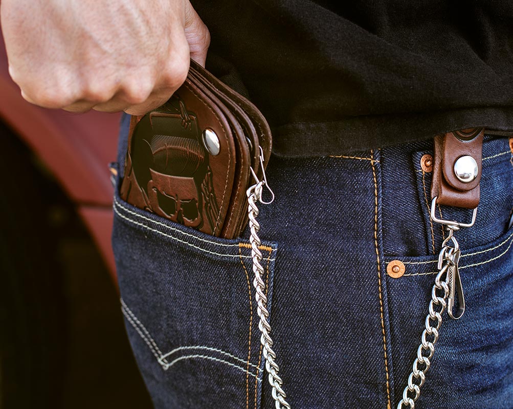 Skeleton Chained Biker Wallet - Antique Brown - Image 4